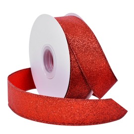 YAMA Glitter Wired Ribbon, Red, 1-1/2 inch x 20 Yards, for Christmas, Gift Wrapping, Wreath, Crafts, Bow Making and Party Decoration