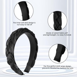 Huiguli Women's Velvet Headband Braided Vintage Headband Black Wide Hair Band Fashion Hair Accessories for Women