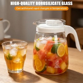 Glass Pitcher with Lid,77Oz Glass Water Pitcher,Heat Resistant Tea Pitcher with Handle,Water Infuser Pitcher for Hot and Cold Drinks,Iced Tea,Lemon Water,Fridge,Juice,Tea,1 Pack