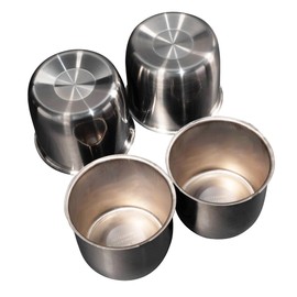 Rheedal 4Pcs 4.25inch Stainless Trailer Wheel Center Caps Push Through 4.25" Bore 3.66" Tall Hub Cap for Truck SUV RV Wheel Rim, Brushed Black Chrome Sunburst Wheel Cover