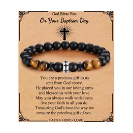 QWNHONEY Baptism Gifts for Men Son Grandson Brother Christian Religious Faith Bible Verse Inspirational Prayer Jesus Catholic Jewelry Bracelet