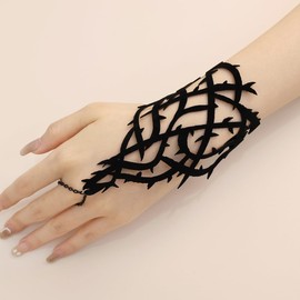 Yheahin Gothic Black Spider Web Finger Ring Bracelet Retro Black Flower Rose Velvet Harness Bracelet Punk Vampire spider Lolita Cosplay Party Slave Hand Accessories for Women (Rattan)