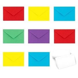 Colourful Envelopes, Mini Envelopes, Letter Cover for Greeting Cards, Small Envelopes, Colourful, Suitable for Weddings, Birthdays, Pack of 50 (5 Colours), with 50 White Cards