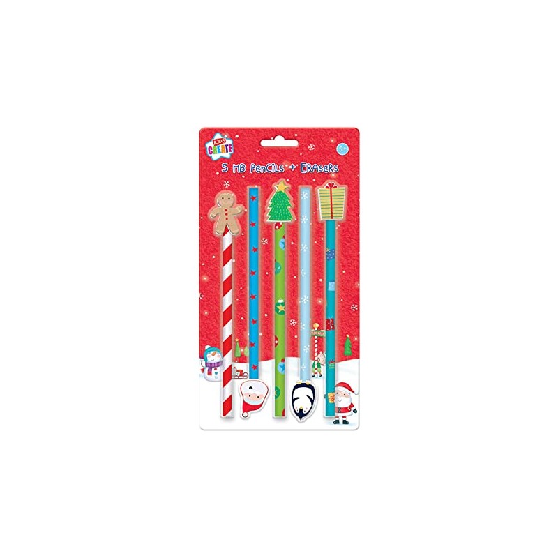 Kids Create Pack 5 Children's Christmas HB Pencils & Novelty