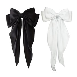 2 Pieces Bowknot Hair Clips Big Bow Headwear Silk Black Bow Red Hair Bow Headpiece for Women and Girls (Black and White)