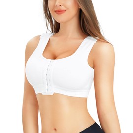 BRABIC Women Front Closure Post Surgery Compression Everyday Bras for Mastectomy Support with Adjustable Straps Wirefree (Medium, White)