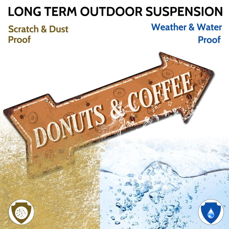 Donuts and Coffee Arrow Metal Sign - Retro Diner Sign