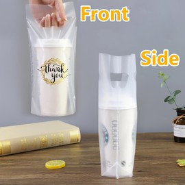 YHNTGB 200 Pcs Handle Drinking Poly Bags Single Cup Clear Plastic Packaging Carriers Take Out Delivery for Beverage Coffee Juice Milk Tea Stores 11 X 6.3 Inch