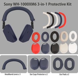 [3Sets] for Sony WH-1000XM6 Case Cover,NOUKAJU Silicone Protective Cover,Silicone Ear Pads & Headband & Ear Cups Protector,Case for Sony WH-1000XM6(Blue)