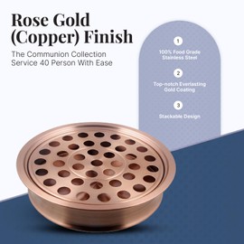 Communion Ware | Communion Tray | Holy Stackable Cup Tray for Churches | Communions Supplies | Portable Communions Trays with 40 Holes Disk | Stainless Steel - Rose Gold Copper Finish
