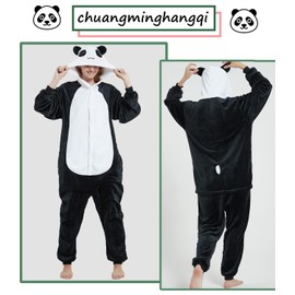 chuangminghangqi Adult Animal Pyjamas Unisex Adult Pyjamas Women's Animal Costumes Onesie Flannel Jumpsuit Costume Jumpsuit Men's Carnival Party Outfit, Panda-Black