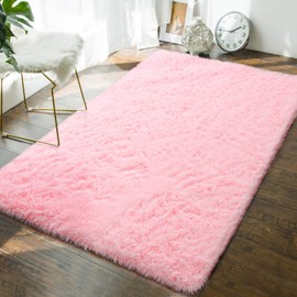 Andecor Soft Fluffy Bedroom Rugs - 4 x 6 Feet Indoor Shaggy Plush Area Rug for Boys Girls Kids Baby College Dorm Living Room Home Decor Floor Carpet, Pink