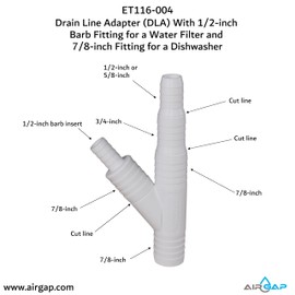 Drain Line Adapter (DLA) With 1/2-inch Barb Fitting for a Water Filter and 7/8-inch Fitting for a Dishwasher (ET116-004, D-50B, DLA-D)