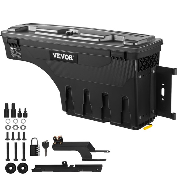 VEVOR Truck Bed Storage Box, Swing Case Fits Ford F-150 2015-2021, Passenger Side, Lockable Wheel Well Tool Box with Password Padlock, Waterproof and Durable ABS Tool Box