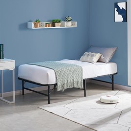 VECELO Twin Size Foldable Metal Bed Frame, No Assembly Needed, 14 Inch High Platform with Heavy Duty Steel Slats, Tool-Free Setup, l, Underbed Storage, Black