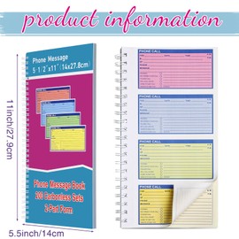 Sinmoe 1 Pcs Spiral Bound Phone Message Book with Carbon Copy 5-1/2" x 11" 2 Part Colorful Carbonless Telephone Message Pads Duplicate Spiral Phone Call Log Book for Business Office (Rose Red,Blue)