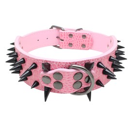 haoyueer Spiked Studded Dog Collar - Stylish Leather Dog Collars - 2 Inch Width Fit Medium & Large Dogs - Pitbull Mastiff Labrador Boxer Rottweiler German Shepherd (XL, Pink1)