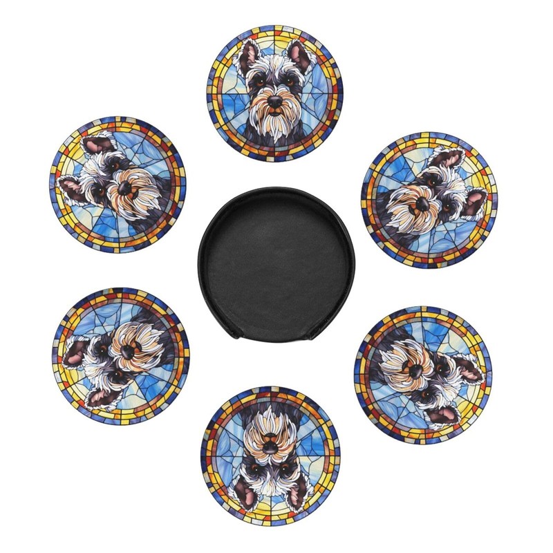 TOMASLINK Drink Coaster Set of 6, Schnauzer Dog Mom Lover