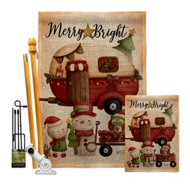 Angeleno Heritage Winter Camping Bright Garden House Flag Kit Wintertime Christmas Santa Marry Xmas Present Reindeer Season Snow Decoration Banner Small Yard Gift Double-Sided, Made in USA