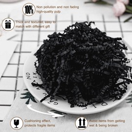 LYARCHTE Crinkle Paper Filler 5.2 oz, Crinkle Cut Paper Shred Filler Shredded TissueRaffia Grass Paper for Gift Basket Packing Bag Filler (Black)