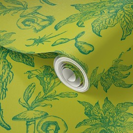 Peel & Stick Wallpaper Swatch - Bright Maximalist Mandrake Chinoiserie Vintage Toile De Jouy Green Floral Poisonous Botanical Custom Removable Wallpaper by Spoonflower