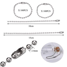 Nsiwem Ball Chain Stainless Steel 200 Pieces Chain Key Ring 2.4 mm Stainless Steel Chain Steel Chain Iron Ball Chains Label with Connectors for DIY Crafts 10 cm / 15 cm Silver