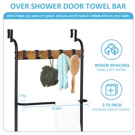 Over The Door Towel Rack, 5-Tier Towel Racks for Bathroom Door Hanging, Bathroom Back of Door Towel Bar, Door Blanket Holder for Clothes, Washcloths,Hand Towels, Black