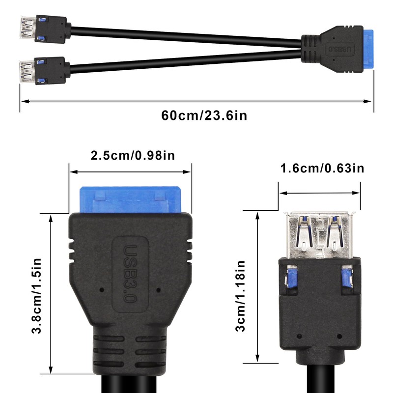 Xilaghy USB 3.0 Front Panel Cable, Motherboard 19/20pin Header Male