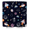 Outer Space Shower Curtain for Kids, Funny Cartoon Rocket Planet