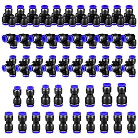 AOOWU 48 Pcs 8mm Pneumatic Quick Push in Connect Air Tube Fitting Kit, Tube OD Push to Connect Fitting Kits, 8mm Straight/Elbow/Tee/Splitter Connector and 4-6,4-8,6-8, 8-10mm Reducing Connector