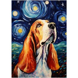 Starry Night Basset Hound Jigsaw Puzzle 1000 Pieces for Adults - Glow in The Dark Puzzle Gift for Basset Hound Lovers - 1000pc Glowing Lights Decor Puzzles (50x70cm / 19.685"x27.559")