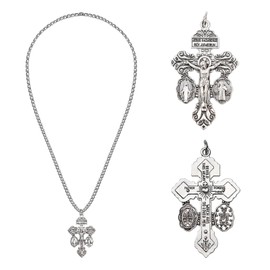 Pardon Crucifix Necklace St Benedict And Miraculous Medal Cross Charms Medals,Stainless Steel Chain,Holy Medallion Christian Necklace,Regalo Religioso Católico De Para Hombres Y Mujeres