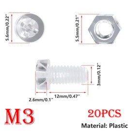 Qrity Pack of 20 Screws and Nuts Kit, M3 x 12 mm Phillips Screws, M3 Nuts, Clear Acrylic Screws and Hex Nuts for Machine Accessories