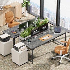 Huuger 63 Inch Desk with Power Outlets & USB-C, Deeper & Thicker Desktop, Robust Metal Tubes, Computer Desk, Heavy Duty Office Desk, Work Desk for Home Office, Grey