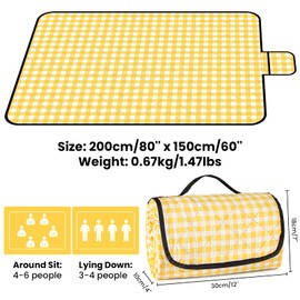 Large Picnic Blankets Waterproof Foldable 80''x60'', 3 Layers Beach Blanket Sandproof, Machine Washable Outdoor Camping Blanket, Family Mat for Picnic, Beach, Park, Yoga, Tent, Baby, Outdoor, Floor