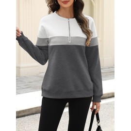 TICTICMISS Womens Sweatshirts Half Zip Fleece Pullover Tops Color Block Quarter Zipper Hoodies Fall Winter Clothes