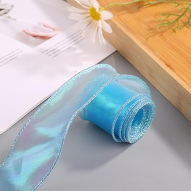 SYSUII 10 Yard Organza Ribbons Gift Ribbon Ribbon for Crafts Shimmer Sheer Silk Ribbon Fabric Ribbon Glitter Decorative Ribbon for Christmas Gift Packaging Party Wedding Decoration – Blue