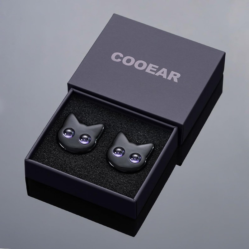 COOEAR Black Cat Ear Gauges, Unique Cartoon Ear Plugs, Stainless