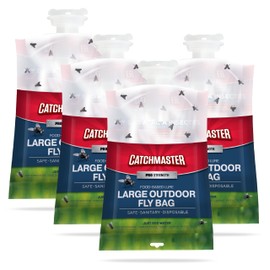 Catchmaster Pro Series Disposable Fly Bag 4-Pack, Hanging Fly Trap Outdoor Home, Bug Catcher and Flying Insect Trap with Premium Bait, Pet Safe Pest Control, XL Bag for Backyard, Pool, Patio & Camping