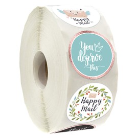 Happy Mail Small Business Stickers - 500 per roll, 6 Chic Designs for Packages & Online Shop Owners