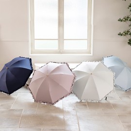 LIEBEN-0715 Folding Parasol Cool Plus UV Thermal Shielding Folding Umbrella, Ruffle, Women's, 19.7 inches (50 cm) x 8 Ribs, 100% Light Blocking, Uses Fabric Over 99.9% UV Protection, Heat Shielding