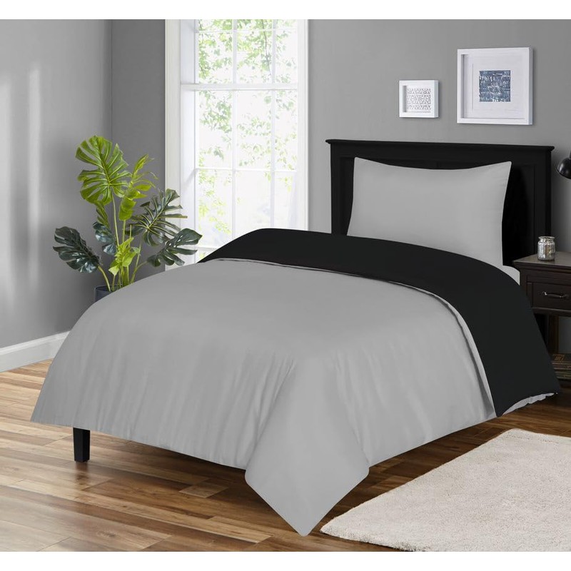 Ev Dekor® Duvet Cover Set Single Grey Black - Soft