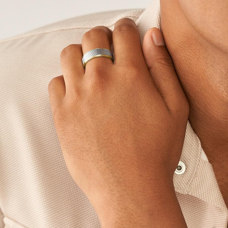Fossil Men's Ring All Stacked Up Two-Tone Stainless Steel Band