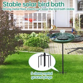 Yiabivo Solar Powered Bird Bath with Fountains for Hummingbirds,Stable Stylish Design with 5-Prong Base Stake Plastic Bird Bath for Outside Lawn Patio Yard Garden