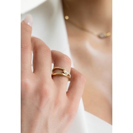 Breil by Giulia Salemi Capsule Anello Intersection acciaio Finitura IP Gold Cubic Zirconia TJ3190, Steel