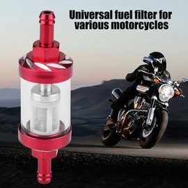 Motorcycle Inline Fuel Filter, Motorbike Fuel Filters Universal in-Line Fuel Filter for Petrol Glass Metal Replacement 8 mm Thread for Motorcycle (Red)
