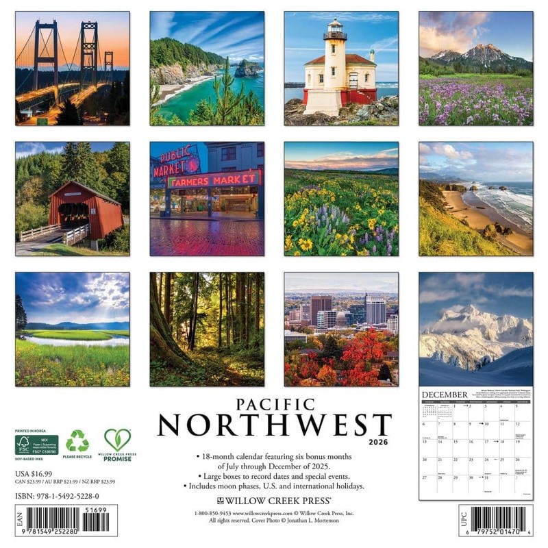 Willow Creek Press, Pacific Northwest Travel and Events 2026 Wall
