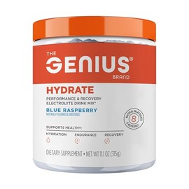 The Genius Brand Hydrate Powder Drink Mix Blue Raspberry Porciones Potenciador Hidratación Electrolitos Naturales