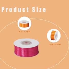 Satin Ribbon Rose Red 3 mm Wide Gift Ribbon Satin, 91 m Satin Ribbons Rose Red Thick Ribbon Decorative Ribbon Silk Ribbon Gift Wrapping Fabric Ribbon Gift Ribbons for Decorating Crafts Dress Wedding
