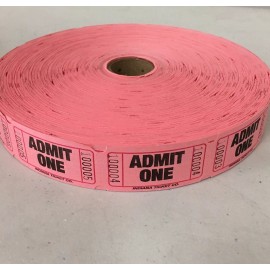 Indiana Ticket Company Admit One Raffle Tickets 1 Roll of 2000 Single Stub for a Carnival Fun Fair - Pink